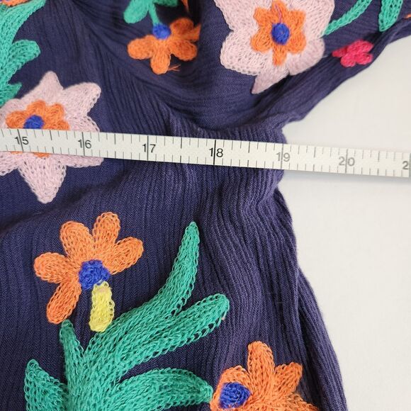 Soft Surroundings Banjara Embroidered Boho Peasant Blouse Navy Blue Size Small - Picture 15 of 15